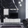 Casa Padrino Luxus Art Deco TV Schrank Weiß / Schwarz / Silber 208 x 44 x H. 64 cm - Edler Wohnzimmer Fernsehschrank mit 4 Türen - Art Deco Möbel