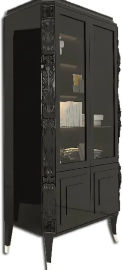 Casa Padrino Luxus Art Deco Vitrine Schwarz / Silber - Handgefertigter Massivholz Vitrinenschrank - Art Deco Wohnzimmer Möbel