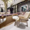 Casa Padrino Luxus Art Deco Wandspiegel Lila / Gold - Massivholz Spiegel mit Marmoroptik - Luxus Art Deco Wohnzimmer & Hotel Möbel