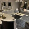 Casa Padrino Luxus Art Deco Wohnzimmer Set Hellblau / Silber / Creme - 2 Art Deco Sofas & 2 Art Deco Sessel & 1 Art Deco Couchtisch - Wohnzimmer Möbel - Art Deco Möbel - Luxus Möbel
