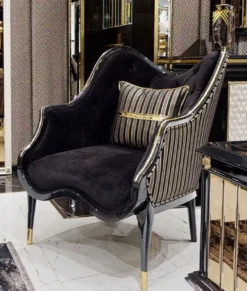 Casa Padrino Luxus Art Deco Wohnzimmer Sessel Schwarz / Gold - Art Deco Wohnzimmer & Hotel Möbel - Luxus Kollektion