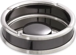 Casa Padrino Luxus Aschenbecher Silber / Schwarz Ø 18 x H. 5 cm - Runder Messing Aschenbecher - Deko Accessoires - Luxus Qualität