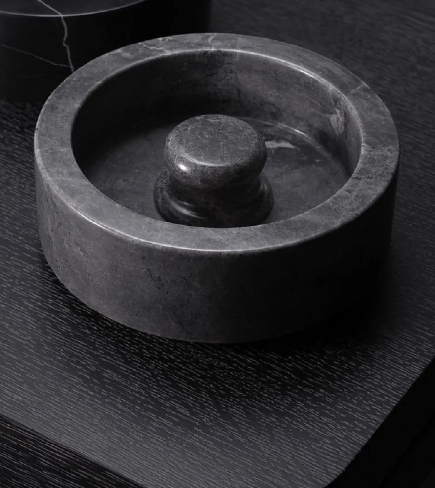 Casa Padrino Luxus Aschenbecher Grau Ø 20 x H. 7,5 cm - Runder Marmor Aschenbecher - Deko Accessoires - Luxus Qualität