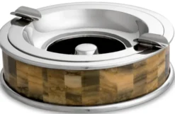 Casa Padrino Luxus Aschenbecher Silber / Braun Ø 20,5 x H. 6,5 cm - Runder dekorativer Aschenbecher - Deko Accessoires - Luxus Qualität