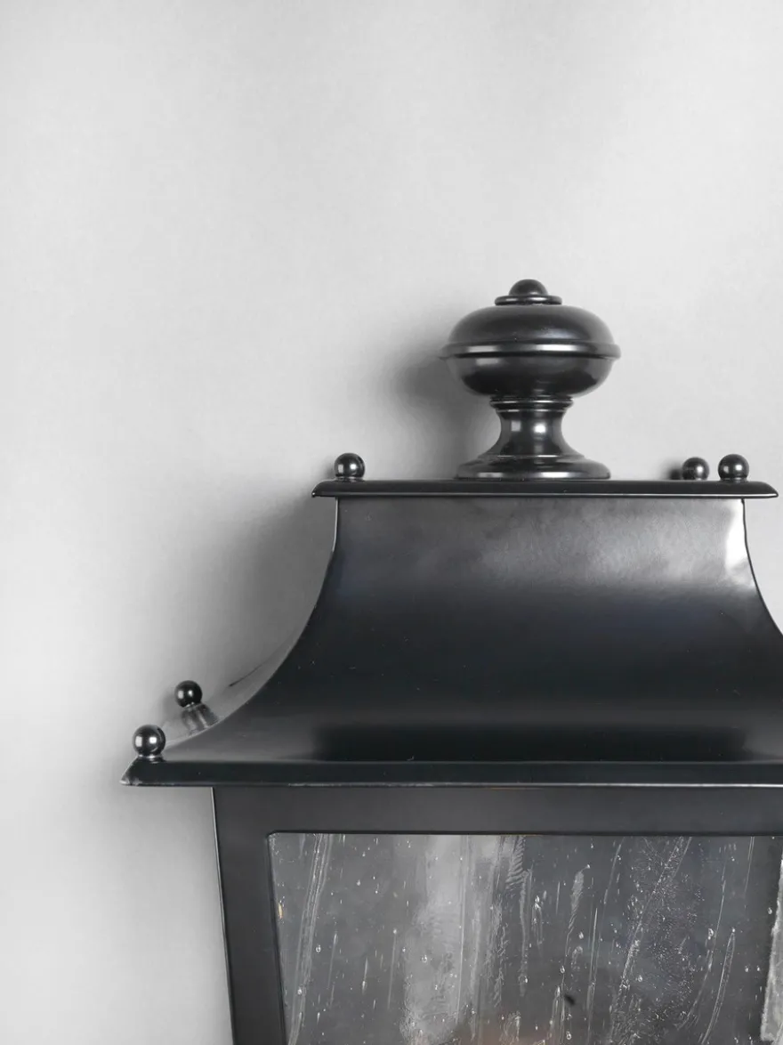 Casa Padrino Luxus Außen Laterne Schwarz B. 32 x H. 54 cm - Handgefertigte Laterne aus Schmiedeeisen - Luxus Kollektion - Edel & Prunkvoll