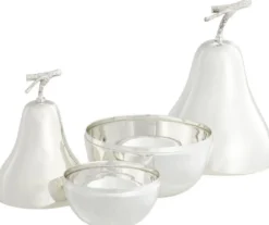 Casa Padrino Luxus Aufbewahrungsboxen Set mit Deckel in Birnenform Silber - Luxus Deko Accessoires