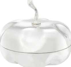 Casa Padrino Luxus Aufbewahrungsbox in Kürbisform Silber Ø 20 x H. 17,5 cm - Deko Kürbis mit Deckel