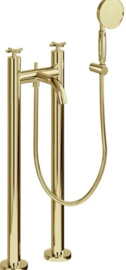Casa Padrino Luxus Badewannenarmatur Gold - Freistehende Messing Badewannen Armatur mit Handbrause - Luxus Badezimmer Zubehör