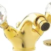Casa Padrino Luxus Badewannen Armatur mit Swarovski Kristallglas Gold H. 7 cm - Einlochbatterie mit Ablaufgarnitur - Luxus Bad Zubehör - Made in Italy