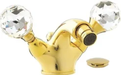 Casa Padrino Luxus Badewannen Armatur mit Swarovski Kristallglas Gold H. 7 cm - Einlochbatterie mit Ablaufgarnitur - Luxus Bad Zubehör - Made in Italy