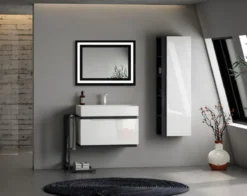 Casa Padrino Luxus Badezimmer Spiegel Schwarz 80 x 2,8 x H. 60 cm - Rechteckiger Wandspiegel mit LED Beleuchtung - Badezimmer Möbel - Badezimmer Accessoires - Luxus Möbel