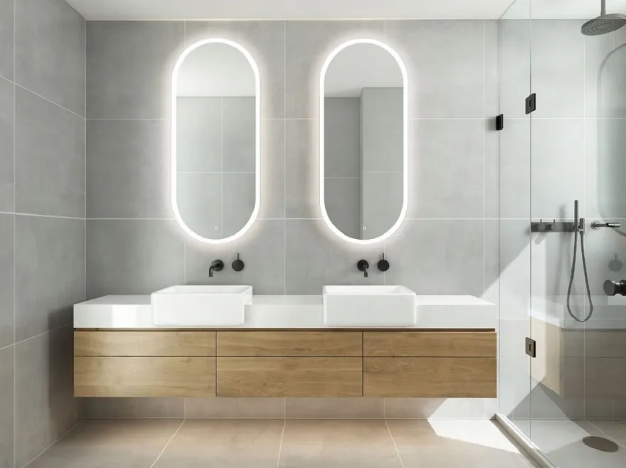 Casa Padrino Luxus Badezimmer Spiegel 45 x 2,5 x H. 105 cm - Ovaler Wandspiegel mit LED Beleuchtung - Badezimmer Möbel - Badezimmer Accessoires - Luxus Möbel