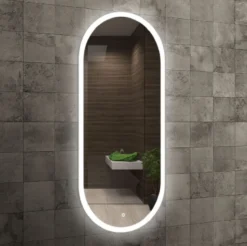 Casa Padrino Luxus Badezimmer Spiegel 45 x 2,5 x H. 105 cm - Ovaler Wandspiegel mit LED Beleuchtung - Badezimmer Möbel - Badezimmer Accessoires - Luxus Möbel