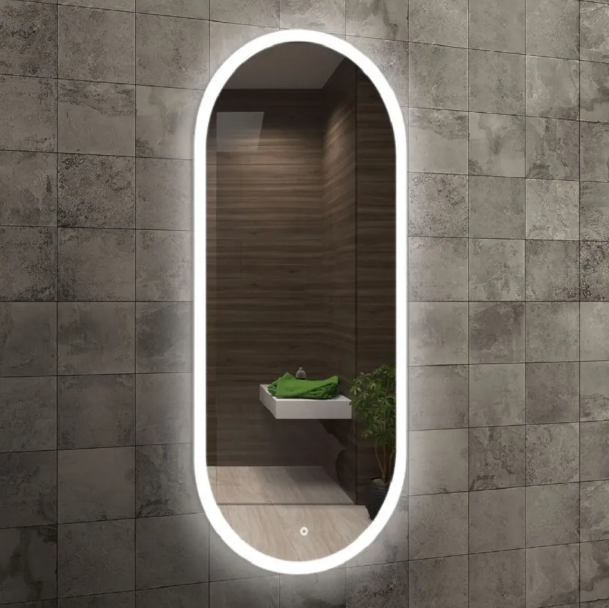 Casa Padrino Luxus Badezimmer Spiegel 45 x 2,5 x H. 105 cm - Ovaler Wandspiegel mit LED Beleuchtung - Badezimmer Möbel - Badezimmer Accessoires - Luxus Möbel
