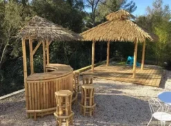 Casa Padrino Luxus Bambus Garten Pavillon Naturfarben 400 x 400 x H. 380 cm - Wetterbeständiger Pavillon - Garten Möbel - Bambus Möbel - Luxus Möbel