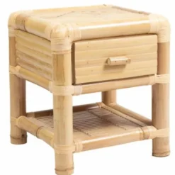Casa Padrino Luxus Bambus Nachttisch mit Schublade Naturfarben H. 45 cm - Bambus Möbel
