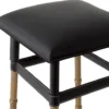 Casa Padrino Luxus Barhocker Schwarz / Vintage Messing 34,5 x 33 x H. 80,5 cm - Gepolsterter Barstuhl mit Echtleder - Bar Möbel - Leder Möbel - Luxus Möbel - Luxus Qualität