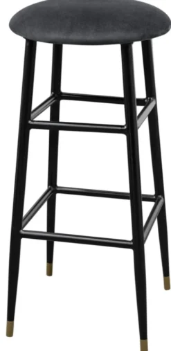 Casa Padrino Luxus Barhocker Anthrazit / Schwarz Ø 37 x H. 76 cm - Barstuhl mit Samtstoff