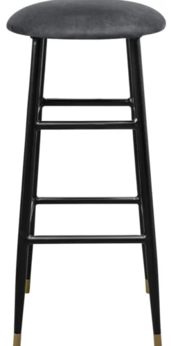 Casa Padrino Luxus Barhocker Anthrazit / Schwarz Ø 37 x H. 76 cm - Barstuhl mit Samtstoff