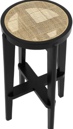 Casa Padrino Luxus Barhocker Schwarz / Naturfarben Ø 44 x H. 76,5 cm - Runder Massivholz Barstuhl - Bar Möbel