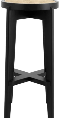 Casa Padrino Luxus Barhocker Schwarz / Naturfarben Ø 44 x H. 76,5 cm - Runder Massivholz Barstuhl - Bar Möbel
