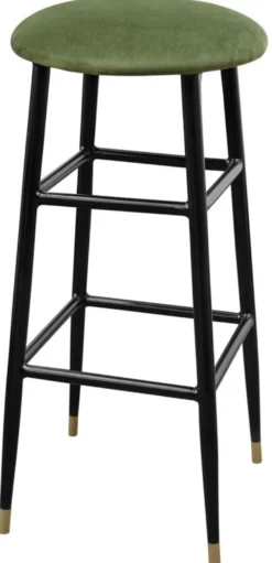 Casa Padrino Luxus Barhocker Moosgrün / Schwarz Ø 37 x H. 76 cm - Barstuhl mit Samtstoff