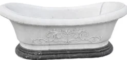 Casa Padrino Luxus Barock Badewanne Weiß / Schwarz 180 cm - Freistehende Marmor Badewanne - Bad Accessoires - Edel & Prunkvoll