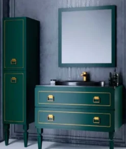 Casa Padrino Luxus Barock Badezimmer Set Grün / Schwarz / Gold - 1 Barock Waschtisch mit ovalem Keramik Waschbecken & 1 Barock LED Wandspiegel & 1 Barock Regalschrank - Barock Badezimmer Möbel
