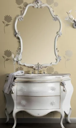 Casa Padrino Luxus Barock Badezimmer Set Weiß / Silber - 1 Barock Waschtisch & 1 Barock Wandspiegel - Luxus Badezimmer Möbel im Barockstil - Barock Möbel - Luxus Qualität - Made in Italy