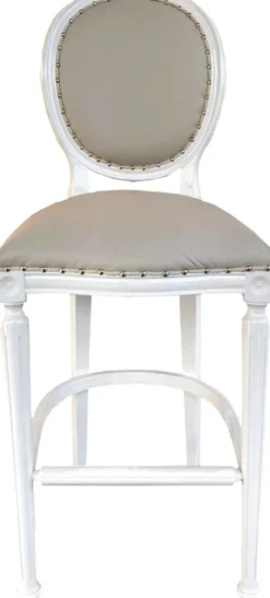 Casa Padrino Luxus Barock Bar Stuhl Echtleder Bar Stuhl Creme / Weiß - Leder Barstuhl