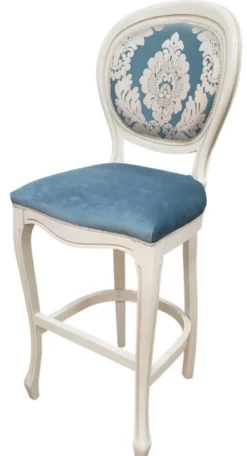 Casa Padrino Luxus Barock Barstuhl 4er Set Blau / Weiß H. 120 cm - Barock Bar Möbel