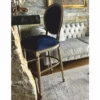 Casa Padrino Luxus Barock Barstuhl Dunkelblau / Braun / Naturfarben H. 127 cm - Barock Bar Möbel