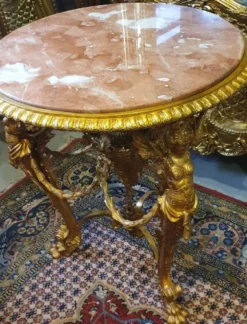 Casa Padrino Luxus Barock Beistelltisch Gold / Beige / Braun - Prunkvoller runder Bronze Tisch mit Marmorplatte - Luxus Möbel im Barockstil - Barockstil Wohnzimmer Möbel - Barock Möbel