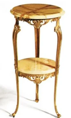 Casa Padrino Luxus Barock Beistelltisch Gold / Beigefarben Ø 35 x H. 72 cm - Runder Messing Tisch mit Marmorplatten - Barock Wohnzimmer Möbel - Luxus Qualität