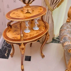 Casa Padrino Luxus Barock Beistelltisch Braun / Naturfarben / Gold - Barock Möbel - Made in Italy
