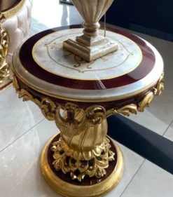 Casa Padrino Luxus Barock Beistelltisch Weiß / Braun / Gold - Runder Massivholz Tisch im Barockstil - Handgefertigte Barock Wohnzimmer Möbel - Edel & Prunkvoll