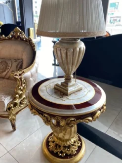 Casa Padrino Luxus Barock Beistelltisch Weiß / Braun / Gold - Runder Massivholz Tisch im Barockstil - Handgefertigte Barock Wohnzimmer Möbel - Edel & Prunkvoll