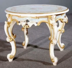 Casa Padrino Luxus Barock Beistelltisch Weiß / Mehrfarbig / Gold Ø 60 x H. 48 cm - Prunkvoller Massivholz Tisch - Barock Wohnzimmer & Hotel Möbel - Luxus Qualität - Made in Italy