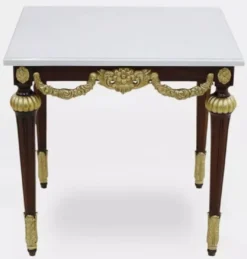 Casa Padrino Luxus Barock Beistelltisch mit Marmorplatte Weiß / Dunkelbraun / Gold - Rechteckger Massivholz Tisch im Barockstil - Barock Möbel - Edel & Prunkvoll