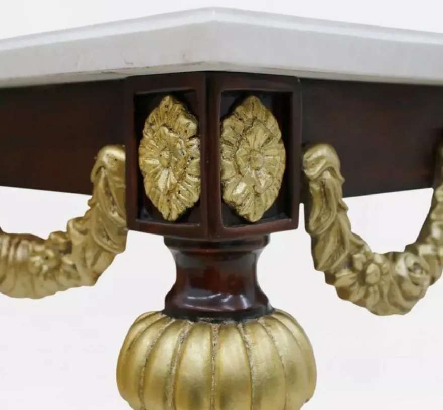 Casa Padrino Luxus Barock Beistelltisch mit Marmorplatte Weiß / Dunkelbraun / Gold - Rechteckger Massivholz Tisch im Barockstil - Barock Möbel - Edel & Prunkvoll