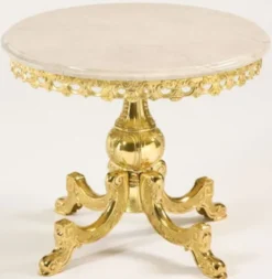 Casa Padrino Luxus Barock Beistelltisch Gold / Cremefarben Ø 52 x H. 50 cm - Runder Messing Tisch mit Marmorplatte - Barock Wohnzimmer Möbel - Luxus Qualität