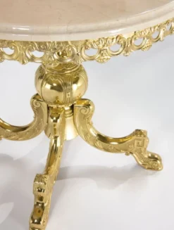 Casa Padrino Luxus Barock Beistelltisch Gold / Cremefarben Ø 52 x H. 50 cm - Runder Messing Tisch mit Marmorplatte - Barock Wohnzimmer Möbel - Luxus Qualität