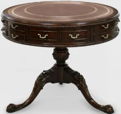 Casa Padrino Luxus Barock Beistelltisch Braun / Gold Ø 91 x H. 76 cm - Runder Mahagoni Tisch mit 14 Schubladen und Echtleder - Barock Mahagoni Möbel