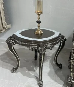 Casa Padrino Luxus Barock Beistelltisch Schwarz / Weiß / Silber - Handgefertigter Massivholz Tisch im Barockstil - Luxus Wohnzimmer Möbel im Barockstil - Barock Möbel - Edel & Prunkvoll