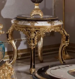 Casa Padrino Luxus Barock Beistelltisch Weiß / Braun / Gold - Prunkvoller Massivholz Tisch im Barockstil - Barock Wohnzimmer Möbel - Edel & Prunkvoll