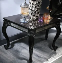 Casa Padrino Luxus Barock Beistelltisch Schwarz / Braun 65 x 65 x H. 57 cm - Edler Massivholz Tisch mit Glasplatte und Spiegelglas - Luxus Qualität