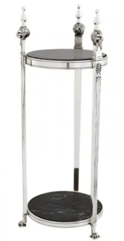 Casa Padrino Luxus Barock Beistelltisch Rund Massiv Antik Silber mit Marmorplatte 71 x 25 cm