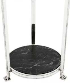 Casa Padrino Luxus Barock Beistelltisch Rund Massiv Antik Silber mit Marmorplatte 71 x 25 cm