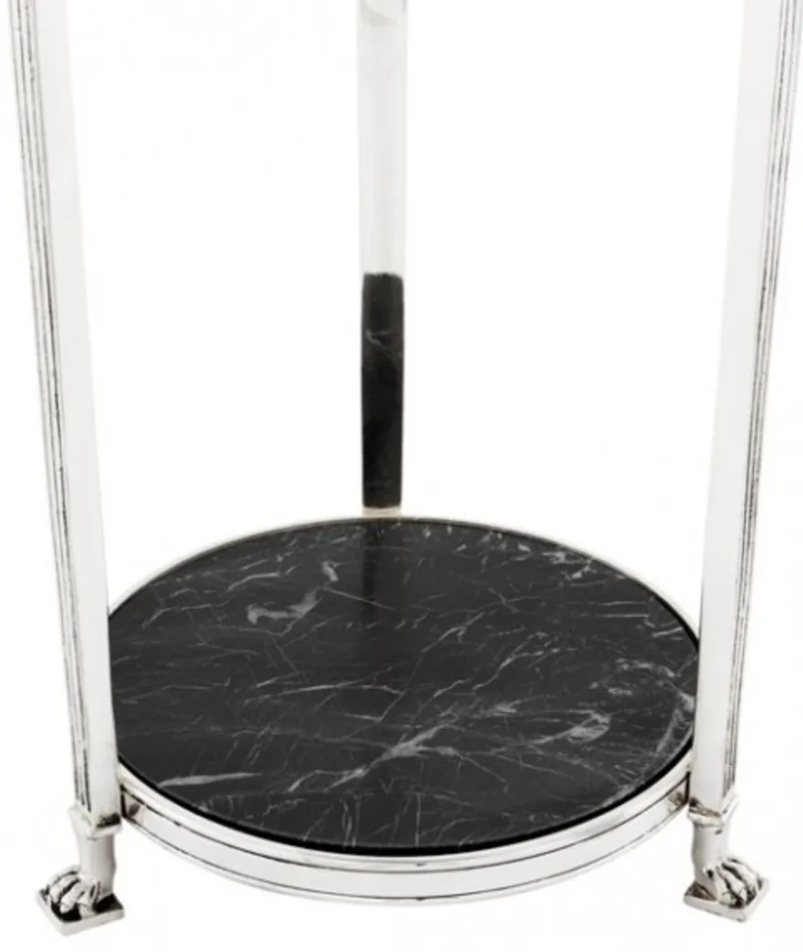 Casa Padrino Luxus Barock Beistelltisch Rund Massiv Antik Silber mit Marmorplatte 71 x 25 cm