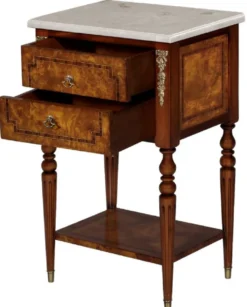Casa Padrino Luxus Barock Beistelltisch Hellbraun / Braun / Cremefarben 42 x 31 x H. 68 cm - Massivholz Tisch mit Marmorplatte - Nachttisch - Nachtkommode - Barock Möbel